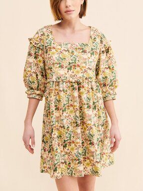 Meadows Daphne Wildflower Babydoll Mini Dress Puff Sleeve Organic Cotton